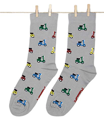 Roits Calcetines Vespa Gris Hombre y Mujer - Calcetines de Dibujos Originales Divertidos Estampados Motos de Colores Molones Accesorios Regalo (41-46)