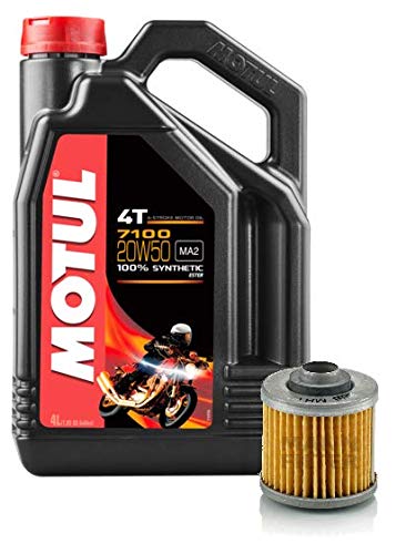 MOTUL Duo Servicio Cambio Aceite Motos 7100 4T 20W-50 Sintetico 4 litros + Filtro Aceite MH67