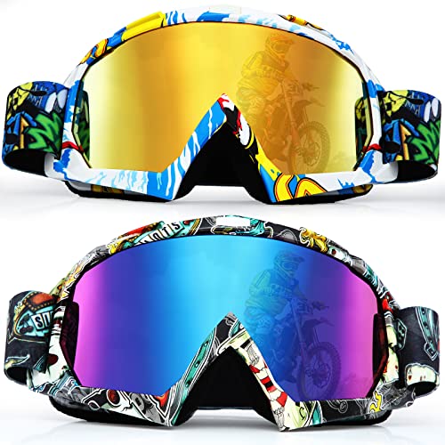 Fiada 2 Piezas Gafas ATV para Adultos Gafas de Motocross Gafas de Moto Antivaho a Prueba de Viento para Hombres Mujeres Gafas Protectoras de Esquí Accesorios de Equipo para Ciclismo Carreras