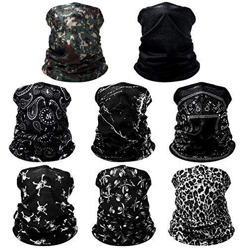 8 Piezas Bandana de Cara Braga de Cuello Bufanda de Tubo Diadema de Protección de UV Polvo Viento para Mujeres Hombres