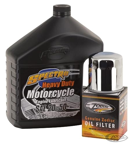 Kit de mantenimiento Spectro Kit de mantenimiento de motor de aceite Spectro Heavy Duty 20W50 con filtro de aceite cromado para Harley Davidson para Sportster 1984 a hoy o Big Twin Evo desde 1984