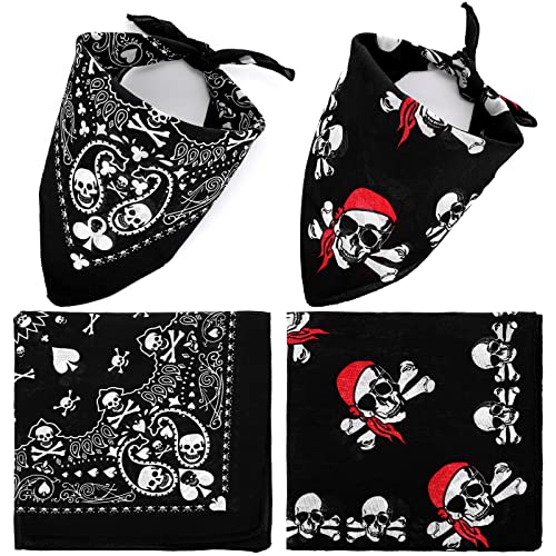 SATINIOR 2 Bandanas Pañuelos con Estampado Cachemir Calavera Pirata Naipe de Doble Cara