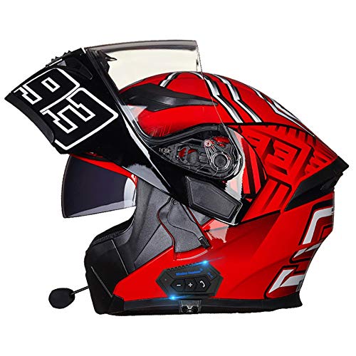 Casco de Moto Modular Integrado con Bluetooth HD Negro Marrón Lente Auriculares y Micrófono Integrados Casco de Carreras de Cara Completa Diseño 54~63CM