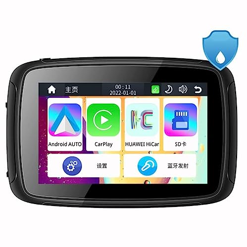 WOOYI Navegador Moto, 5 Pulgadas, Carplay Inalámbrico, IP67 Impermeable, Bluetooth, Conexión Smartphone, GPS para Coche