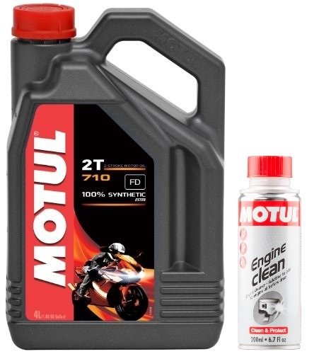 MOTUL Duo Aceite Moto 2 Tiempos – 104035 710 2T, 4 L Engine Clean 200 ML