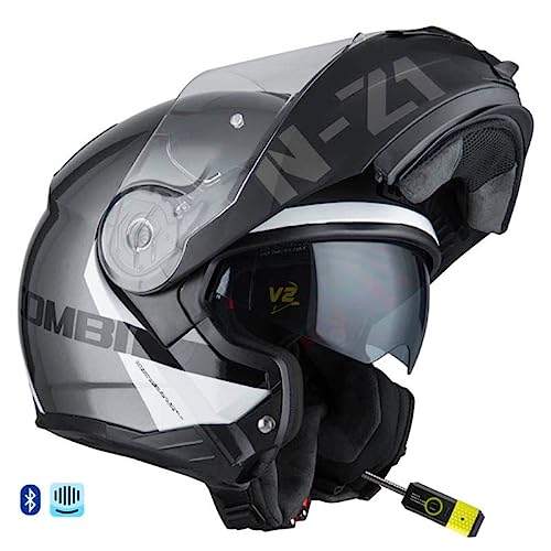 NZI Combi 2 Duo Flydeck Antracita - Bluetooth Twiins HF3 Intercom Integrado - Casco de Moto Modular con Visor Solar Homologado ECE (L)