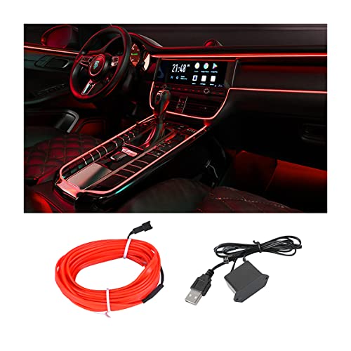 CGEAMDY Tira De Luces LED para Interior De Coche, 500CM Iluminación Ambiental para Decoración De Interior Coche, Tira De Luz Decorativa del Coche Interior, El Wire Decoración Interior Coche (Rojo)