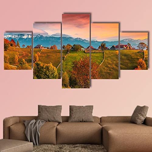 WAGYU 5 piezas impresiones en lienzo Otoño Paisaje Alpino Rumania 5 Piezas Cuadro sobre Lienzo,cuadro en lienzo 5 piezas,Pintura Decoración 5 Piezas,HD Mural Moderno Decor Hogareña,200x100cm