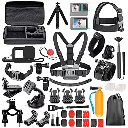 Kit de Accesorios para Cámara de Acción,54-en-1 Accesorios de Cámara de Acción Kit Soporte de Correa para el Pecho Adhesivo de Montaje paraSoporte Camera para Bike Compatible cony Cámaras de Acción