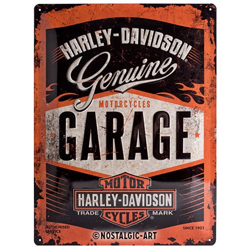 Nostalgic-Art Harley Davidson Garage Placa Decorativa, Metal, Naranja y Negro, 30x40x0.2 cm