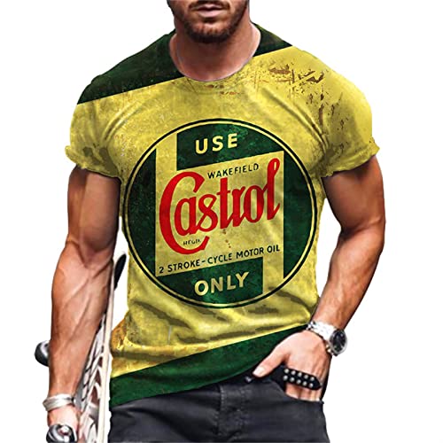 EVOHOUSE Camiseta Motor Oil para Hombre, Camiseta Retro de Manga Corta con Cuello Redondo y Estampado 3D, Camisetas desgastadas de Verano para Carreras de Motos Ajustadas