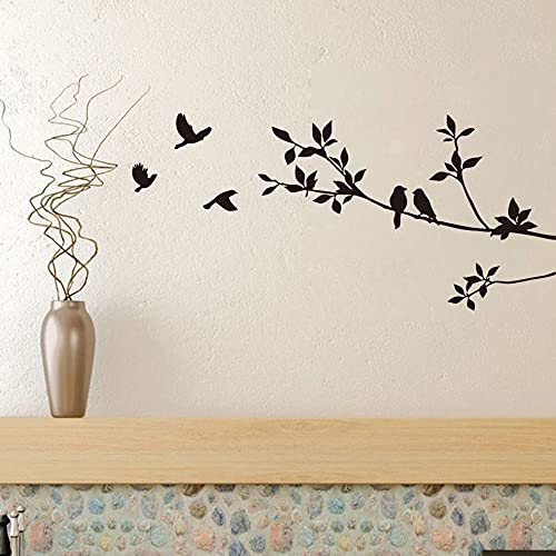 Pájaros en las ramas de los árboles Calcomanías de vinilo para pared Etiqueta de pájaro negro Mural Art Decal Habitación Decoración para el hogar Decoración de la habitación Papel tapiz A8 59x26cm