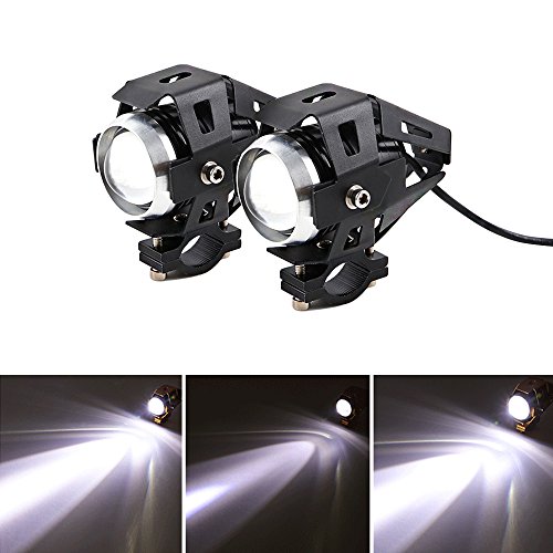 Krtopo 2 piezas Faros Delanteros de Motocicleta LED U5 de Focos Delanteros de Motocicleta 3000LM 3 modos de haz de luz alta y Parpadeo