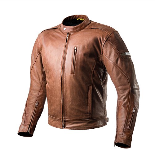 SHIMA HUNTER Chaqueta Moto Hombre | Cazadora moto hombre de cuero A+ vintage ventilado con CE espalda, hombros, codos protecciones, reforzado costuras dobles (Model 2018, Marrón, M)