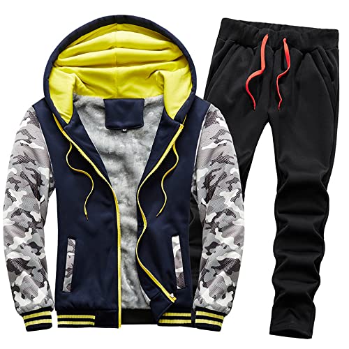 Trajes Deportivos Hombres Cálidos Cómodos Lana Chaqueta Y Pantalones Con Capucha Hombres Dos Piezas Primavera Y Otoño Ejercicios Correr Al Aire Libre Ropa Informal Diaria Hombres N-Dark Blue1 XXL