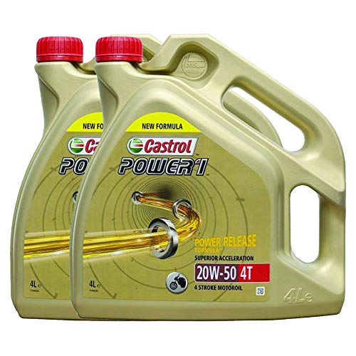 LUBRIALPHA - Aceite de Motor para Moto Castrol Power 1 4T 20W50 - Paquete de 2 Botes de 4 litros