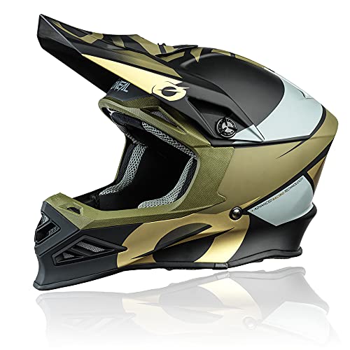 O'NEAL | Casco de Motocross | MX Enduro Motocicleta | Airflaps™ Compatible, Forro Acolchado Coolmax, Cierre de Seguridad Doble-D | F-SRS Helmet Glitch | Adultos | Negro Bronze | Talla M