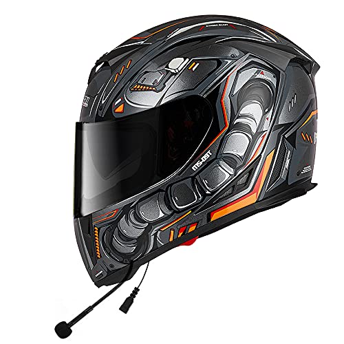 FREEUP Casco Moto Bluetooth Integrado con Visera, Casco de Motocicleta para Hombre, Adultos, Casco Integral de Seguridad recubierta Colorido, 57-64 cm,Negro,XL