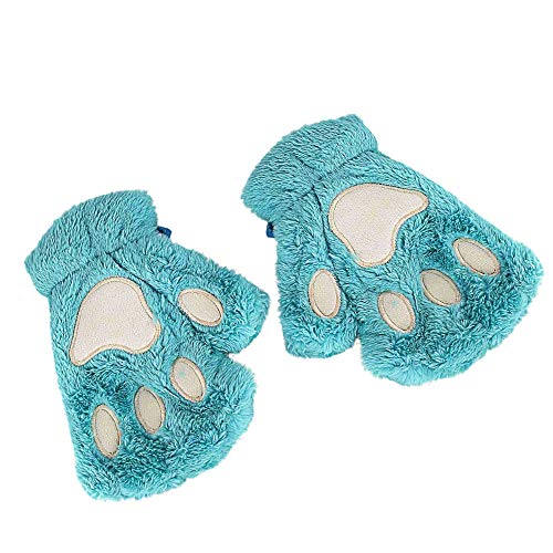 SHOBDW Mujeres Guantes Invierno de encantador Pata de Gato tejidos Suaves Resistente al viento frío y cálido Guantes sin dedos media cubierta guantes femeninos Como un regalo(Azul,One Size)