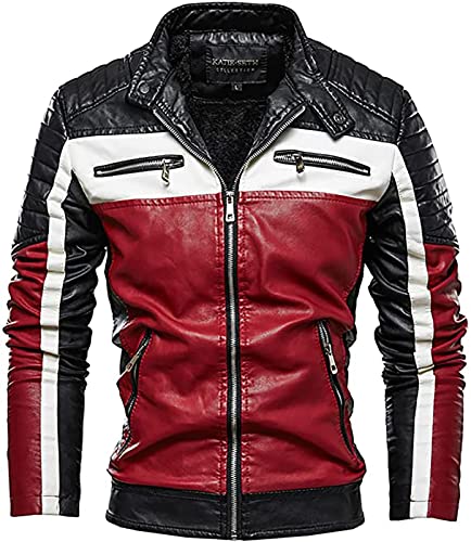 YLFC Chaqueta Acolchada De Ocio De Invierno para Hombre, Traje De Moto Ajustado con Bloques De Color, Jubón De Cuero A Prueba De Viento B,XXXL