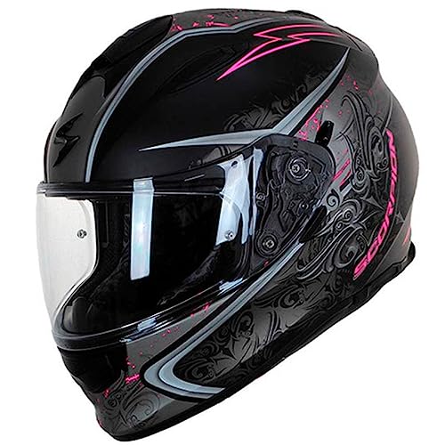 Scorpion Exo 491 Run Negro Mate Rosa | Casco de Moto Integral con Visor Solar | Unisex Hombre y Mujer Homologado ECE 22.06 (M)