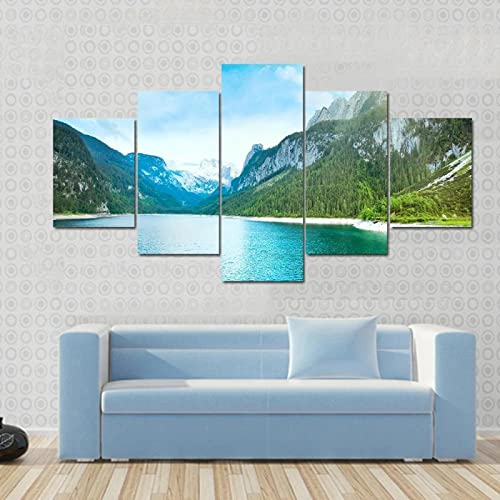 5 piezas impresiones en lienzo Vista lago alpino de verano Gosausee y sol cielo Austria 5 Piezas Cuadro sobre Lienzo,cuadro en lienzo 5 piezas,Pintura Decoración 5 Piezas,HD Mural Decor Hogareña