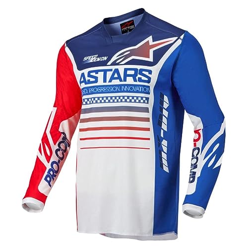 Alpinestars Racer Compass - Camiseta de motocross (talla XL), color blanco, azul y rojo