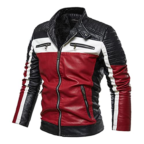 MTTKTTBD Chaqueta De Cuero para Hombre Motocicleta 2022 Chaqueta Cuero De Terciopelo,Chaqueta para Hombre,Ropa De Motocicleta Juvenil,Chaqueta De Cuero Juego De Colores B,XXL