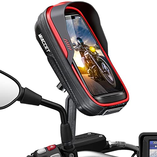 WACCET Soporte Movil Moto, Porta Movil Moto para Retrovisor Motocicleta 360° Rotación Soporte Movil Scooter con Pantalla Táctil Soporte Telefono Moto Impermeable para Teléfono 4.5-6.8