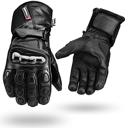 Guantes para moto de piel impermeables (perfectos para invierno, cuero), color negro