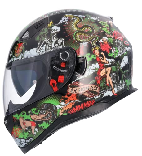 Casco Moto Integral ECE Homologado OLDSKULL Negro SH881 EDICION Limitada Talla (M) 57/58 Casco con Doble Visera Solar Casco Hombre Casco Mujer Casco Unisex M