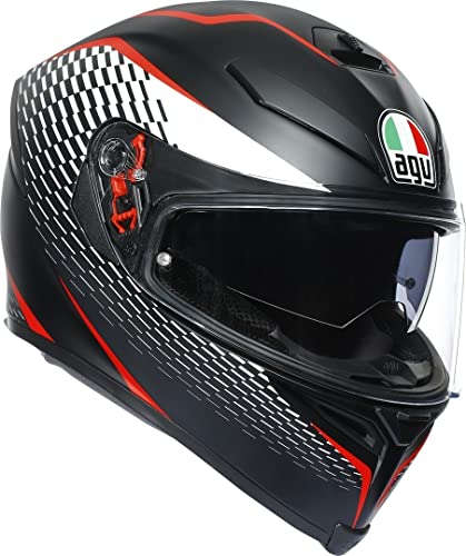 AGV K5 S E2205 Multi Mplk Casco para Motocicleta, Unisex Adulto, Mate Negro, Blanco y Rojo, L 59/60