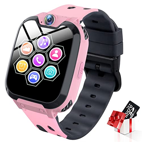 Reloj Inteligente Niño con Mp3 Musica - 7 Juegos Smartwatch Niños, Reloj Inteligente Niña, Relojes Smart Realiza Llamadas Mensajes de Voz Reloj de Cámara Alarma, Niños de 3 a 12 Años (W/ 1G SD Card)