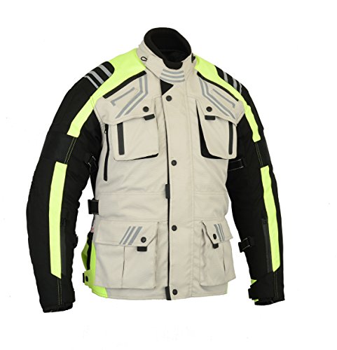 Australian Bikers Gear The Storm Chaqueta de moto en color beis/negro y alta visibilidad tejido Cordura con protecciones en talla 4XL