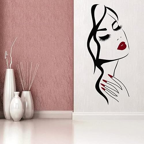 Beauty Salon Beautiful Lady Hairdresser Wall Sticker For Lady Red Lips Vinyl Makeup Hair Decal Hairdresser Wall Sticker Decals 1# 43x99cm