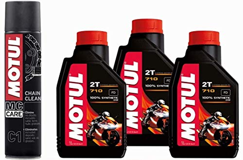 Motul 710 2T - Aceite de motor para moto de 2 tiempos + 3 litros de regalo MC Care C1 Chain Clean