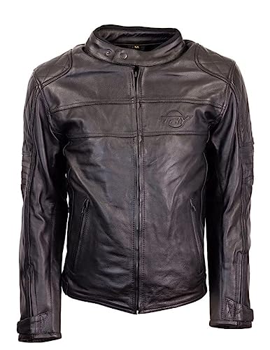 TRY Moto - Chaqueta Moto Hombre - Piel - 6XL - Protección en Hombros y Codos - Negro - De Cuero Genuino - Certificado AA - con Forro Térmico Extraíble