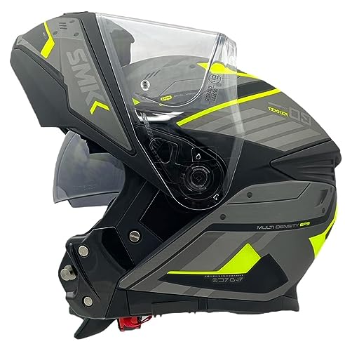 Casco Marca Smk Modular Modelo Gullwing Tekker Decorado Talla M (56/58) Negro Mate y Fluor homologado con Doble Visor