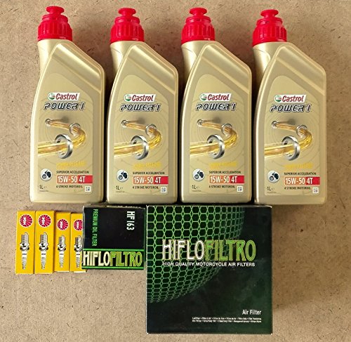 KIT HOJA 4 LITROS CASTROL POWER 15W50 4T 1 FILTRO DE ACEITE HIFLO HF163 1 FILTRO DE AIRE HIFLO HFA7910 2 VELAS NGK DCPR8EKC 2 VELAS NGK BKR7EKC PARA BMW R 1150 GS ADVENTURE 2003 2005 TWIN SPARK